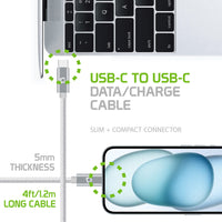 DCDC4WT - USB-C Charging Cable, 4ft. USB-C to USB-C Fast Charging and Data Sync Cable Compatible to Samsung Galaxy S21, S21 Plus, S21 Ultra, and more - White