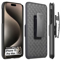 HLIPH15PROMAX - iPhone 13 Pro Max Holster, Shell Holster Kickstand Case with Spring Belt Clip for Apple iPhone 15 Pro Max – Black – by Cellet