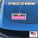 SKSDPK - Student Driver Vinyl Decal Sticker – 2 Pack (10" x 4") – Weatherproof, Easy-Remove – "Please Be Patient" Safety Sign – Made in USA