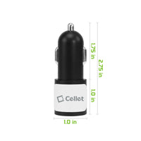 PUSB10W- High Power Dual USB Car Charger, Cellet 2.1A/10W Dual USB Car Charger (Type-C Cable Included) - White