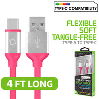 DCA4PK - Flexible / Soft / Tangle-Free Type A to type C Data cable - Pink - by Cellet
