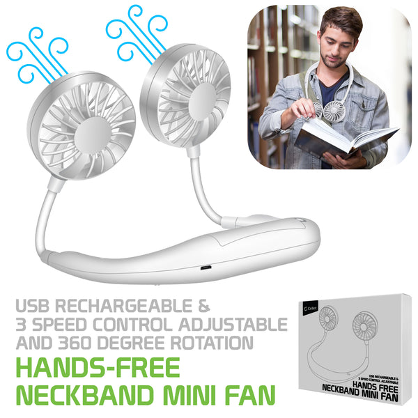 FANNECWT - Cellet Portable Hands-free USB Rechargeable Neck Fan with 3 Speed Control and 360 Degree Rotation, Personal Cooling Fan for Camping, Traveling, Amusement Parks, Concerts, sports and Other Outdoor/Indoor Activities - White