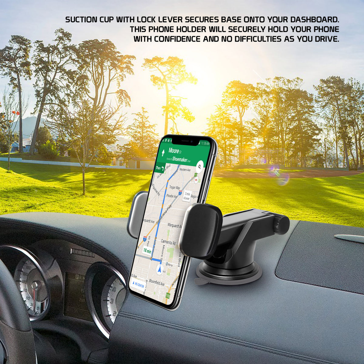 PHD355 Dashboard & Windshield Phone Holder Mount 270° Rotating Stron