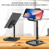PH150BK - Adjustable Desktop Smartphone and Tablet Stand, Heavy Duty Adjustable Phone Stand with Mini Shelf, Non-Slip Rubberized Grips and Base Compatible to Smartphones, Tablets, iPads and Nintendo Switch – Black