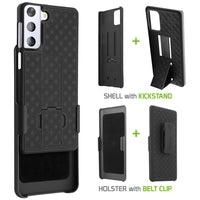 HLSAMS21 - Cellet Galaxy S21 Holster, Shell Holster Kickstand Case with Spring Belt Clip for Samsung Galaxy S21 - Black