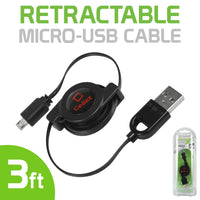 DAMICROR - Cellet Retractable Micro-USB Cable – 3ft Charging and Sync Cable for Android Devices, Tablets, and More