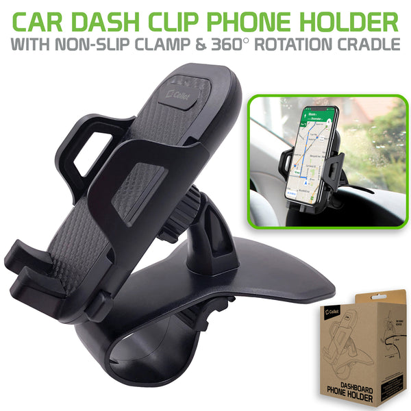 PHD260 - Dashboard Clip Phone Holder, Clip Mount with Non-Slip Clamp, Automatic Arm Release Button and 360 Degree Rotation for Apple iPhone XS Max, X/XR/XS, Samsung Galaxy Note 10/10 Plus and More – by Cellet
