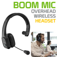 EBBOOMM100 - Overhead Wireless Headset, Premium V5.0 Overhead Wireless Noise Cancelling Headphones with Boom Microphone, Type-C Charging Cable and 3.5mm Adapter Compatible to Wireless Enabled Devices and 3.5mm Devices - Black