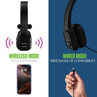 EBBOOMM100 - Cellet Overhead Boom Mic Wireless Headset with Noise Cancelling, Echo Reduction, USB-C Charging, 34H Talk Time, 30ft Range – Adjustable Headband, All-Day Comfort, Wired & Wireless Modes