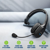 EBBOOMM100 - Cellet Overhead Boom Mic Wireless Headset with Noise Cancelling, Echo Reduction, USB-C Charging, 34H Talk Time, 30ft Range – Adjustable Headband, All-Day Comfort, Wired & Wireless Modes