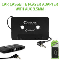 CNCASSETTE - Cellet Universal Car Cassette Player Adapter with Aux 3.5mm Male Jack for MP3 MP4 Player Phone for iPhones iPods Android Phones MP3 Players