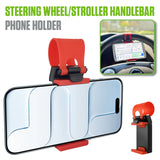 PHHD100 - Universal Steering Wheel Phone Mount Holder - Adjustable Handlebar Cradle Clamp Fits iPhone 16 15 14 13 Pro Black, Fits Standard Devices 2.1" to 3.1" Wide, Stroller & Exercise Bike Bracket