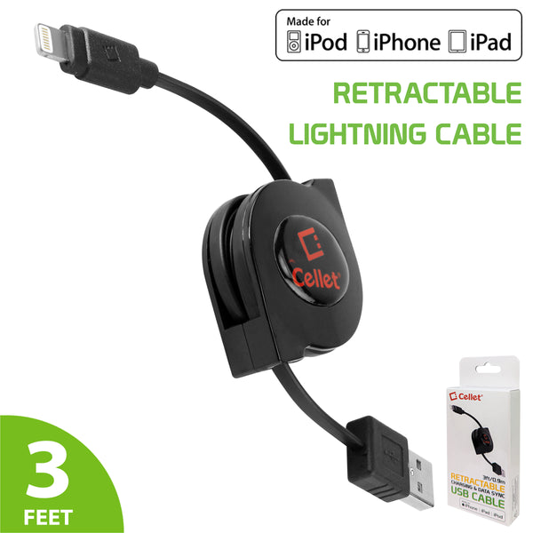 DAAPP8RBK - Retractable iPhone Lightning USB Charging Cable MFI Certified - Black