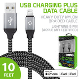 DA8T10BRBK - Cellet Heavy-Duty Nylon Braided Lightning Cable – 10FT (Apple MFi Certified)