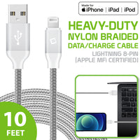 DA8T10BRSL - Cellet Heavy-Duty Nylon Braided Lightning Cable – 10FT (Apple MFi Certified)