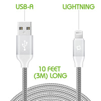 DA8T10BRSL - Cellet Heavy-Duty Nylon Braided Lightning Cable – 10FT (Apple MFi Certified)