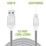 DA8T10BRSL - Cellet Heavy-Duty Nylon Braided Lightning Cable – 10FT (Apple MFi Certified)