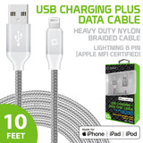 DA8T10BRSL - Cellet Heavy-Duty Nylon Braided Lightning Cable – 10FT (Apple MFi Certified)