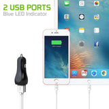 PUSBE21BK - Cellet Prism RapidCharge 12W 2.4A Dual USB Car Charger for Android and Apple Devices - Black