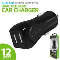 PUSBE21BK - Cellet Prism RapidCharge 12W 2.4A Dual USB Car Charger for Android and Apple Devices - Black