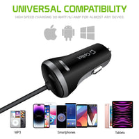 PAPP8H34BK - 30 Watt / 6.1 Amp Attached Lightning (Apple MFi Certified) Car Charger with Extra USB-C Port