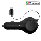 PUSBC30R - Cellet Retractable USB-C Car Charger – 15W Fast Charging, 3.3ft Cable, 3A Output, Blue LED Indicator – Compatible with Apple iPhone 15/16 Series & Android USB-C Devices – Compact, Tangle-Free
