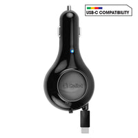 PUSBC30R - Cellet Retractable USB-C Car Charger – 15W Fast Charging, 3.3ft Cable, 3A Output, Blue LED Indicator – Compatible with Apple iPhone 15/16 Series & Android USB-C Devices – Compact, Tangle-Free