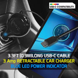 PUSBC30R - Cellet 3A / 15W USB-C Retractable Car Charger for iPhone 15 Series, Samsung Galaxy S24 Series & more