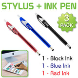 PEN745 - Stylus + Ink Pen Combo (BLACK / BLUE / RED) 3-PACK