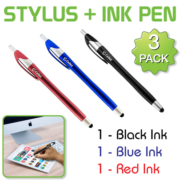 PEN745 - Stylus + Ink Pen Combo (BLACK / BLUE / RED) 3-PACK