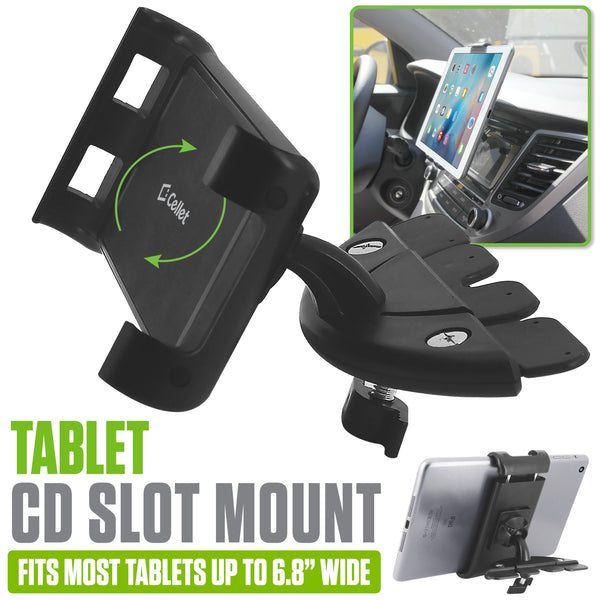 PHCDTAB-  Cellet Tablet CD Slot Mount – Universal Car Tablet Holder for iPad Pro, iPad Mini, Samsung Galaxy Tab, Kindle – Fits Devices Up to 6.8” Wide, 360° Rotation, Secure Lock & Stabilizing Knob