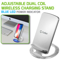 QI300SL - Cellet Adjustable Dual Coil Wireless Charging Stand with Blue LED Power Indicator and Micro USB Cable