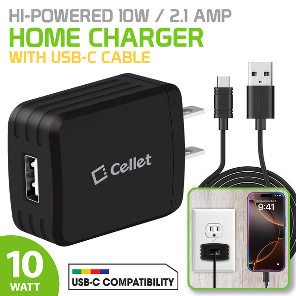 TCUSB10W - High Power USB Home Charger, 2.1A/10W USB Home Charger (USB-C Cable Included)