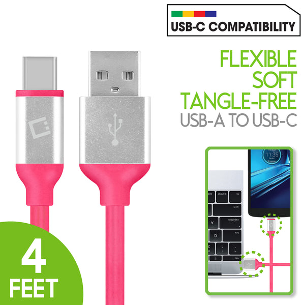 DCA4PK - Cellet 4FT USB-C to USB-A Cable - Flexible, Tangle-Free, Reversible Fast Charging & Data Sync Cord - Universal Type-C Charger for Samsung Galaxy, Google Pixel, Android Phones, Laptops & Tablets