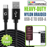 DCA420BK - Cellet 4ft USB-C to USB-A Cable, Heavy-Duty Nylon Braided Charging & Data Sync Cord, 3.5mm Thick Durable Cable, Reversible USB-C Connector for iPhone, Samsung Galaxy, Pixel & More