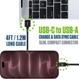 DCA420BK - Cellet 4ft USB-C to USB-A Cable, Heavy-Duty Nylon Braided Charging & Data Sync Cord, 3.5mm Thick Durable Cable, Reversible USB-C Connector for iPhone, Samsung Galaxy, Pixel & More