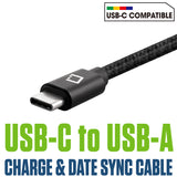 DCA420BK - Cellet 4ft USB-C to USB-A Cable, Heavy-Duty Nylon Braided Charging & Data Sync Cord, 3.5mm Thick Durable Cable, Reversible USB-C Connector for iPhone, Samsung Galaxy, Pixel & More