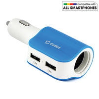 PUSBDC2BL - Cellet 15W 3.1A Dual USB Car Charger Adapter with Cigarette Lighter Socket – 2 USB Ports (2.1A & 1.0A), Blue LED Power Indicator, Universal Compatibility