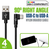 DCA904BK - Cellet Right Angle USB C Cable 4ft, 90 Degree USB-A to USB-C Fast Charging Cord, Durable Nylon Braided Fast Charger Data Sync Cable Compatible with Samsung Galaxy S24 S23 Note, Google Pixel, LG, Car Play