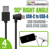 DCA904BK - Cellet 90 Degree USB C to USB A Cable (4ft) Right Angle Type C Charging & Data Sync Cord, Heavy Duty Fast Charge Compatible with Apple iPhone 17/16/15 Series, Samsung Galaxy, Pixel, Moto, iPad, Laptop