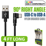 DCA904BK - Cellet Right Angle USB C Cable 4ft, 90 Degree USB-A to USB-C Fast Charging Cord, Durable Nylon Braided Fast Charger Data Sync Cable Compatible with Samsung Galaxy S24 S23 Note, Google Pixel, LG, Car Play