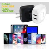 TANN220BK - Cellet Dual USB Home Charger, 10 Watt / 2.1 Amp Wall Charger for Apple iPhone X, 8, 8 Plus, iPad Pro, iPad Mini 4, Samsung Galaxy Note 8, Galaxy S8, S8 Plus, etc.-Cable Sold Separately- Black
