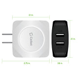 TANN220BK - Cellet Dual USB Home Charger, 10 Watt / 2.1 Amp Wall Charger for Apple iPhone X, 8, 8 Plus, iPad Pro, iPad Mini 4, Samsung Galaxy Note 8, Galaxy S8, S8 Plus, etc.-Cable Sold Separately- Black