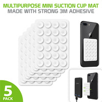 SCUPWT5 - 5 Pack Multipurpose Mini Suction Cup Mat with Strong 3M Adhesive - by Cellet - White
