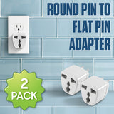CNFPIN2FA - Cellet Universal Travel Plug Adapter 2 Pack, EU UK Europe Asia to US Outlet Plug Converter, Round to Flat Pin AC Power Adapter for USA Grounded Wall Socket, Compact International Power Plug
