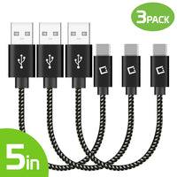 DCA4IN3 - 3-Pack Premium USB-C Data Sync Cable, 5” Heavy Duty Nylon Braided USB-C Charging/Data Sync Cable