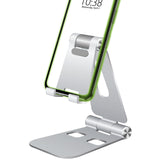 PHALUSL - Table Desktop Phone Stand Smartphone Holder, Portable Resilient Aluminum -Silver