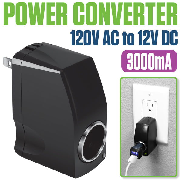 FM3000 - Cellet 120V AC to 12V DC Power Converter Adapter, 3000mA (3A) Output, Cigarette Lighter Socket Plug – Converts Home Wall Outlet to Car Charger Port for Smartphones, GPS, Cameras, Tablets, MP3 Devices