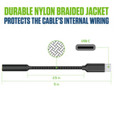 DCAFEMB - USB-C to 3.5mm Female Headphone Adapter, Heavy Duty Nylon Braided Audio Converter