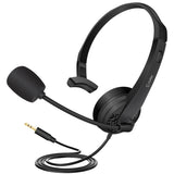 EP35C FA - Cellet Universal Mono 3.5mm Hands-Free Headset with Flexible Boom Microphone – Adjustable Headband, Single-Ear (Mono) Wired Headset for Calls & Office Use
